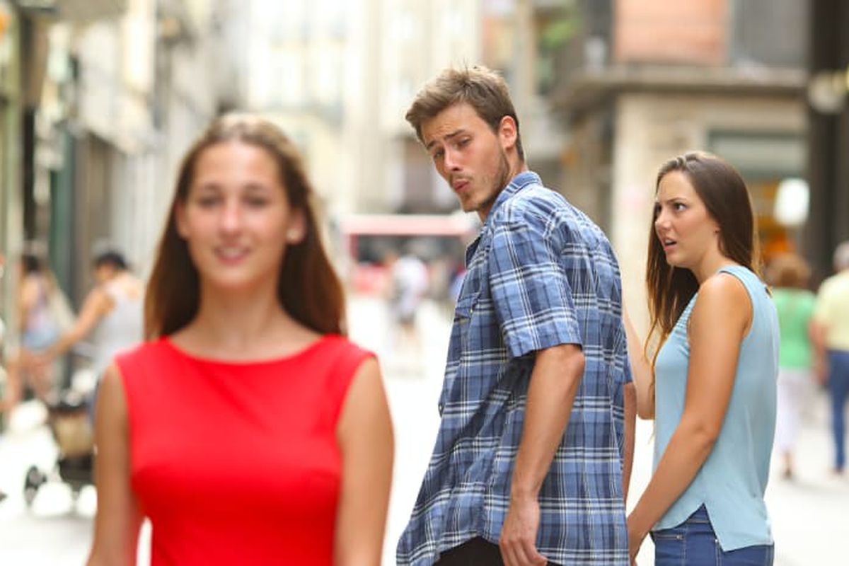 Distracted Boyfriend meme about Unwilted
