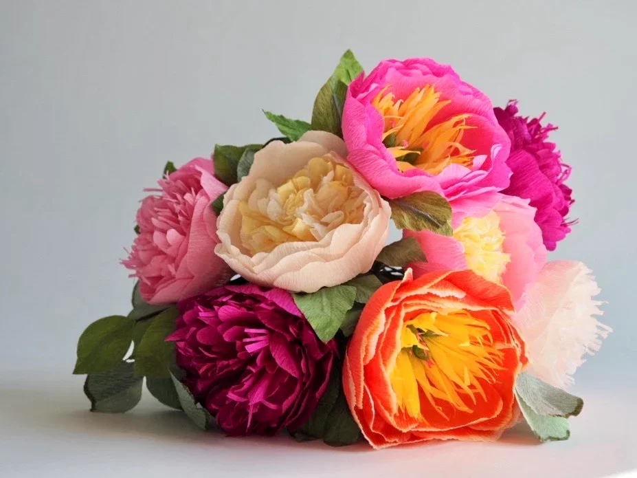 Italian crepe paper flowers being handcrafted in Unwilted's Michigan studio